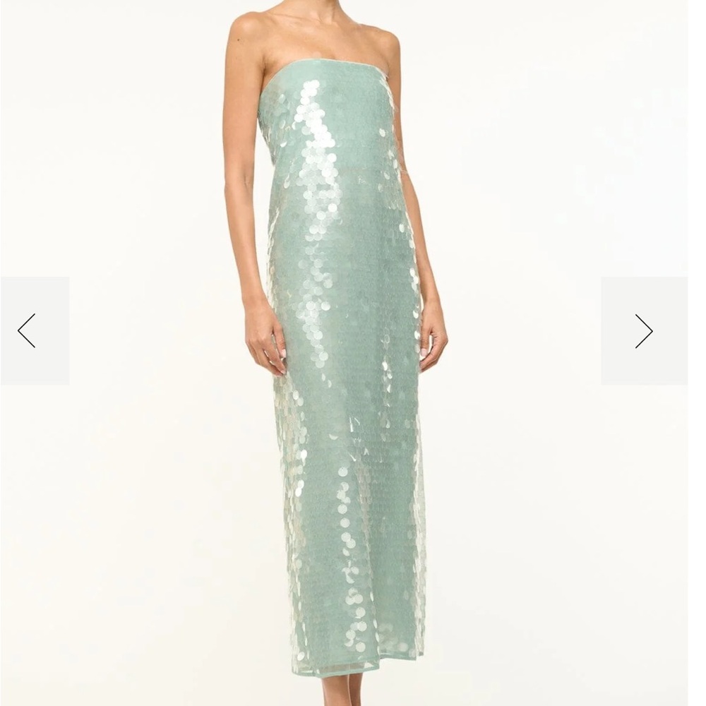STAUD Strapless Sequin Dress in Light Green